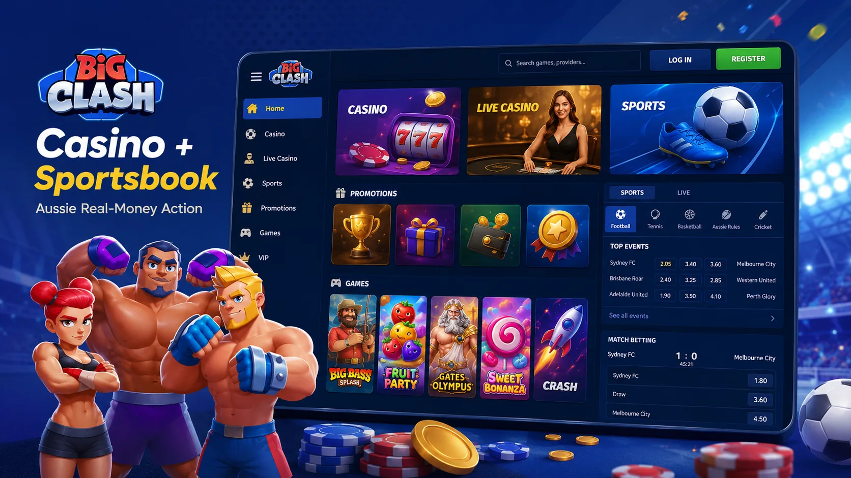 BigClash Australia casino and sportsbook lobby overview